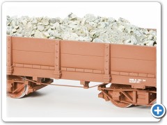 Styrene Full Gon., 3/4 View. With Ore Load. Painted and Lettered for our Model Railroad.